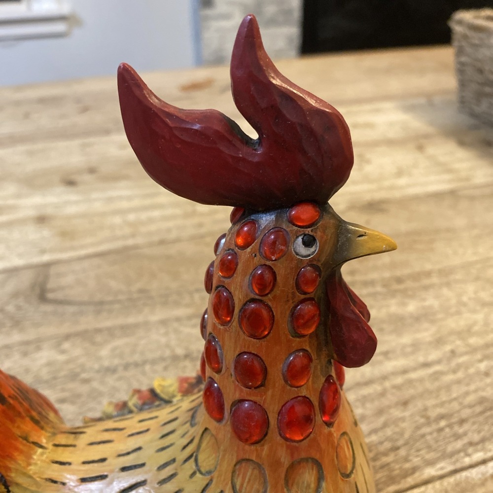 Resin Chicken Bejeweled Rooster Figurine Collectible Sculpture Whimsical 8" - Picture 10 of 15